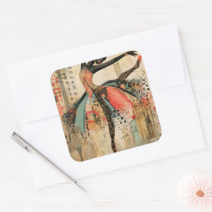 Playful Violin Music Lace Ballerina Square Sticker