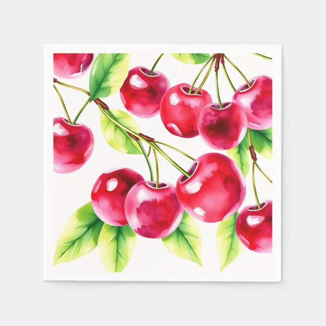Playful Watercolor Cherries  Napkin (Front)