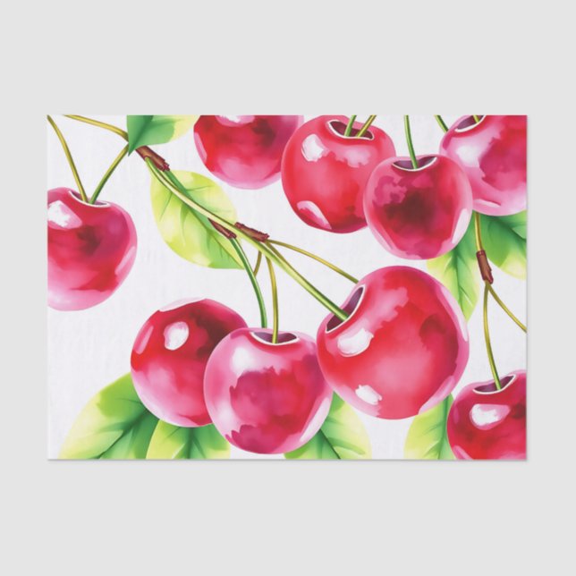 Playful Watercolor Cherries  Tissue Paper (Front)