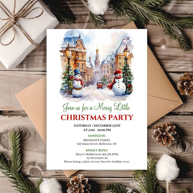 Playful watercolor Christmas scene invitation (Playful watercolor Christmas scene invitation)