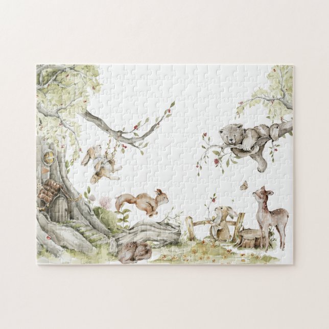 Playful Watercolor Forest Animals Puzzle (Horizontal)
