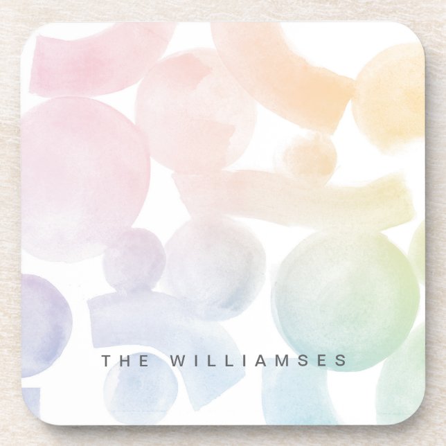 Playful Watercolor Pattern Coaster with Name (Front)