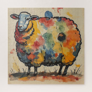 Playful Watercolor Sheep Painting Jigsaw Puzzle