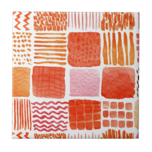 Playful Watercolor Squares Warm Boho Abstract Ceramic Tile