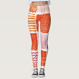Playful Watercolor Squares   Warm Boho Abstract Leggings