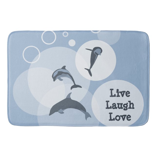 Playful Wave Jumping Dolphins Steel-Blue Bath Mat (Front)