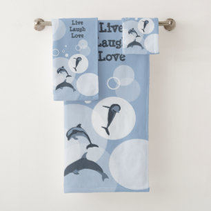 Playful Wave Jumping Dolphins Steel-Blue Bath Towel Set