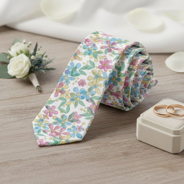 Playful Wedding Necktie With Retro Floral Pattern (Creator Uploaded)