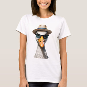 Playful whimsical goose wearing sunglasses hat T-Shirt