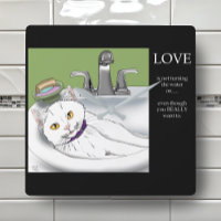 Playful White Cat Bathroom Sink Humor