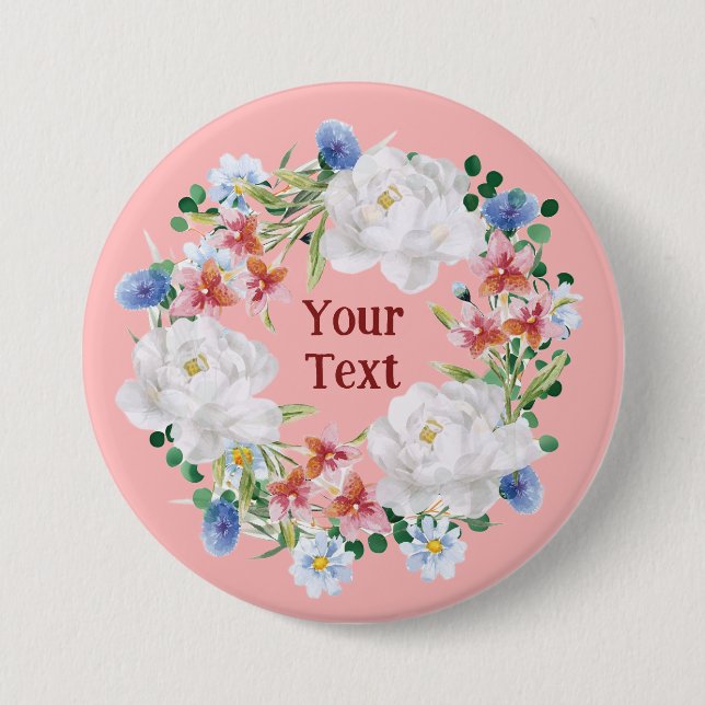 Playful White Flower Wreath Lapel Pin (Front)