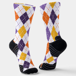 Playful White Halloween Argyle Pattern Socks