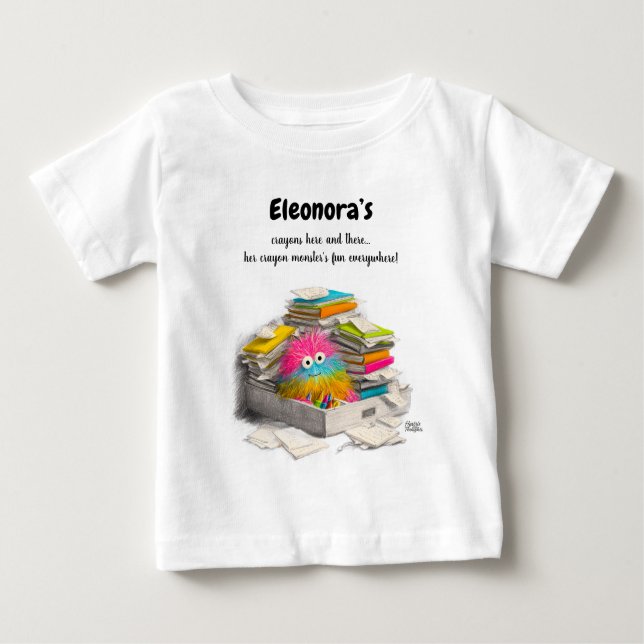 Playful White Kids Crayon Monster Art  Baby T-Shirt (Front)