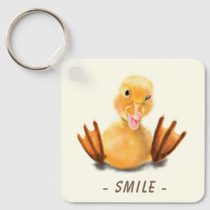 Playful Winking Funny Yellow Duck Keychain - Smlie