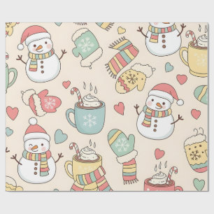 Playful Winter Holiday Hand-Drawn Snowmen and Fest Wrapping Paper