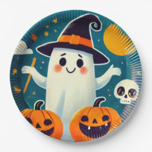 Playful Witch Halloween Party Plate - Cartooon