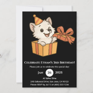 Playful Wolf in Party Box Birthday Invitation