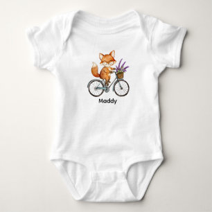 Playful Woodland Fox Riding Bike Baby Bodysuit