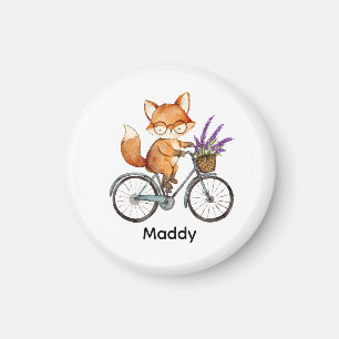 Playful Woodland Fox Riding Bike Magnet