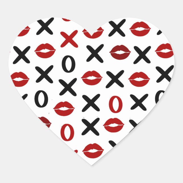 Playful XO & Red Lips – Modern Love Pattern Heart Sticker (Front)