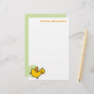 Playful Yellow Baby Duck Green Dot Kid's Thank You Stationery