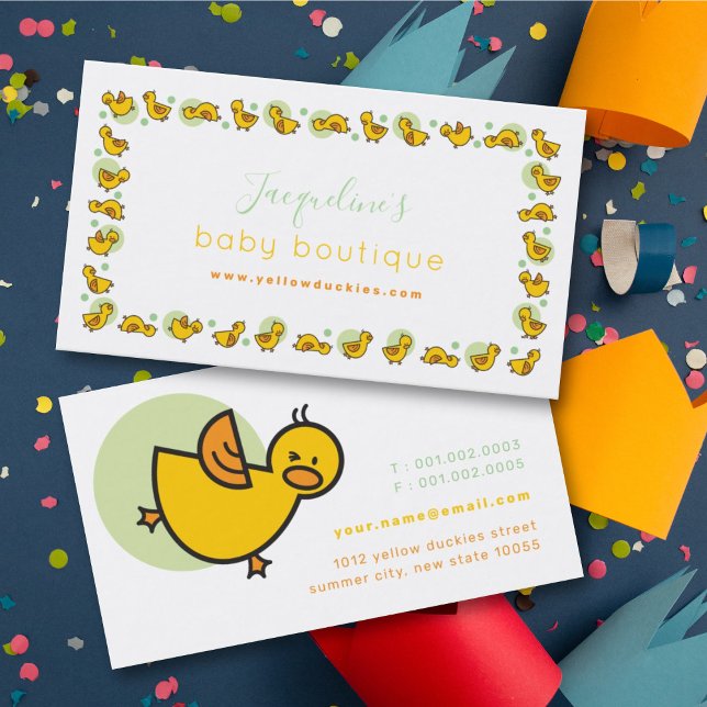 Playful Yellow Baby Ducks Cute Duckies Green Dots Business Card (Creator Uploaded)