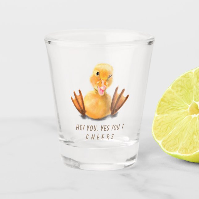 Playful Yellow Duck Shot Glass Cheers - Your Text (Front)
