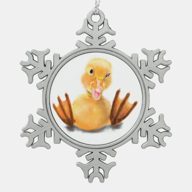 Playful Yellow Duckling Christmas Ornament Smile (Front)
