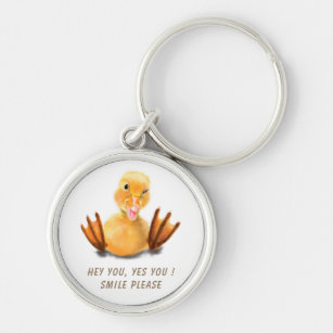 Playful Yellow Duckling Happy Wink Keychain Smile