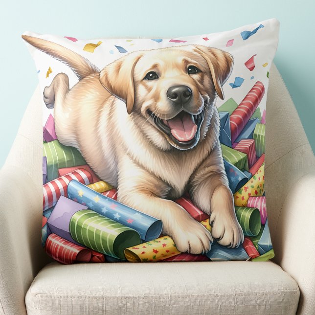 Playful Yellow Lab Puppy Holiday Labrador Dog  Cushion (Creator Uploaded)
