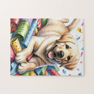 Playful Yellow Labrador Retriever Puppy Dog Jigsaw Puzzle