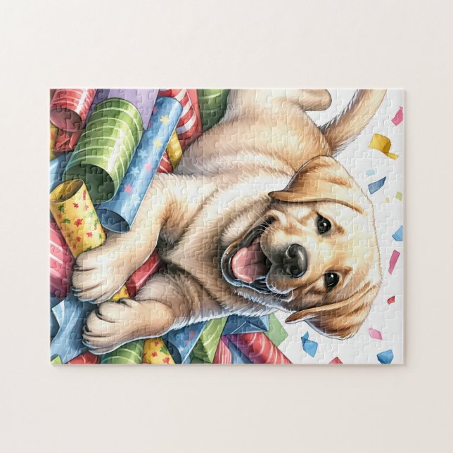 Playful Yellow Labrador Retriever Puppy Dog Jigsaw Puzzle (Horizontal)