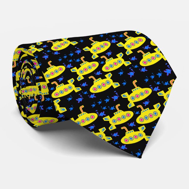 Playful Yellow Submarines Tie (Rolled)