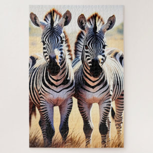 Playful Zebras Colourful Safari Inspired Art Jigsaw Puzzle
