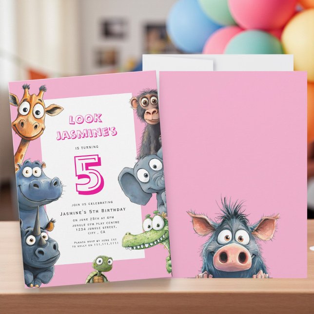 Playful Zoo Animals Pink Party Announcement (Creator Uploaded)