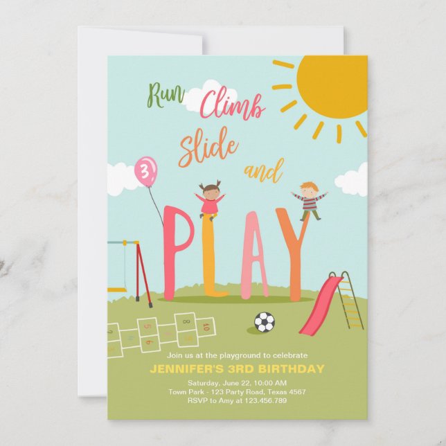 Playground Birthday Invite Party In The Park Girl (Front)