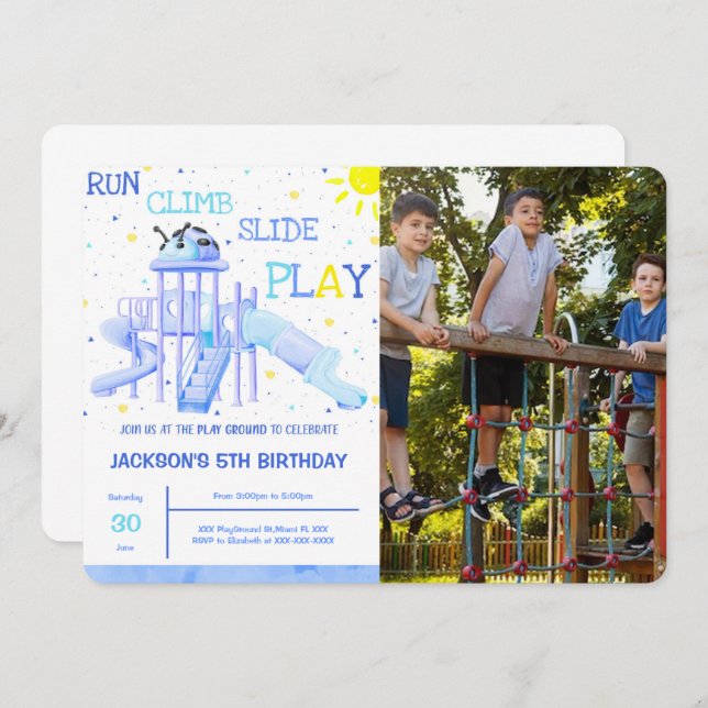 Playground Birthday Photo Invitation (Front/Back)