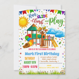 Playground Jumping Slide Game Birthday Invitation
