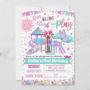 Playground Jumping Slide Game Girl Birthday Invitation