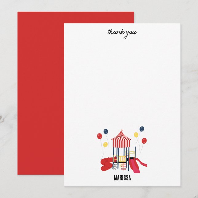 Playground Kids Boys Girls Birthday Custom Name Thank You Card (Front/Back)