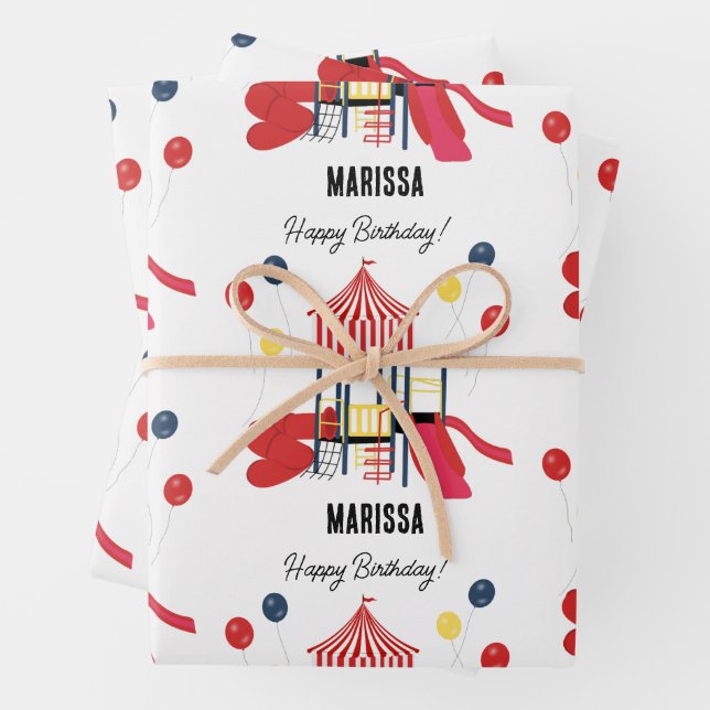 Playground Kids Boys Girls Birthday Custom Name Wrapping Paper Sheet (In situ)