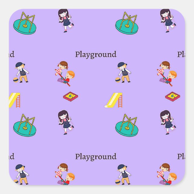 Playground pattern on purple square sticker (Front)