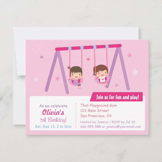 Playground Swing Girls Birthday Party Invitations (Front)