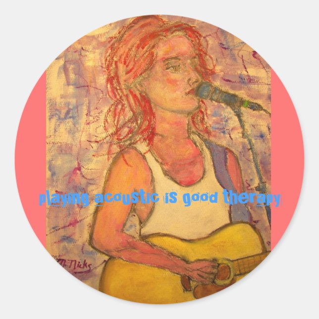 playing acoustic is good therapy classic round sticker (Front)