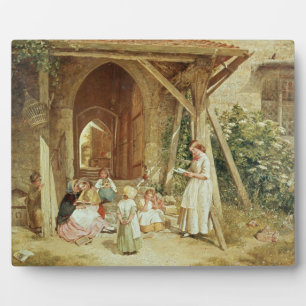 Playing at Schools, 1857 (oil on panel) Plaque