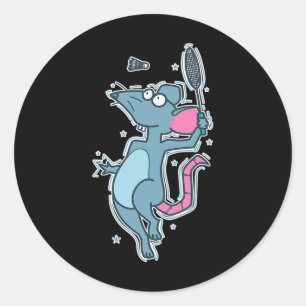 Playing Badminton Rat Classic Round Sticker