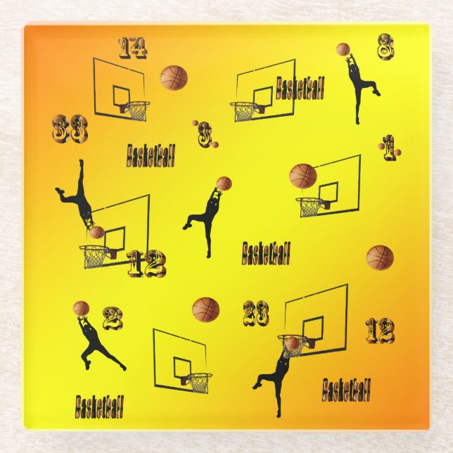 Playing Basketball Pattern, Glass Coaster (Front)