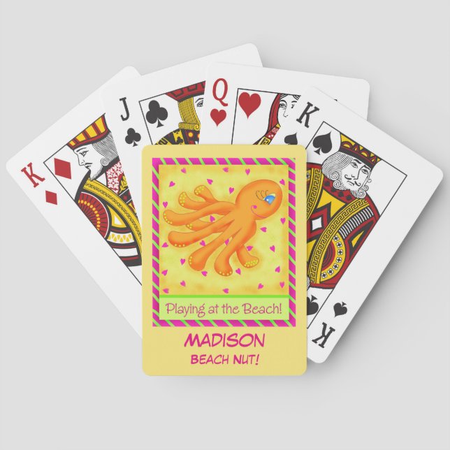 Playing Beach Octopus Yellow Name Personalised Playing Cards (Back)