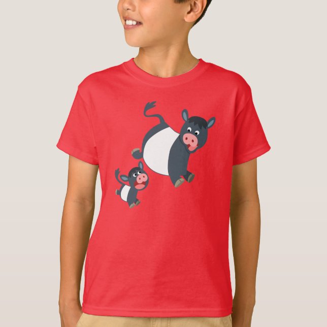 Playing Belted Galloway Cow & Calf Kids T-Shirt (Front)
