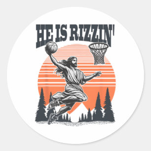 Playing Bysketbyll Easter He Is Rizzin Funny Classic Round Sticker